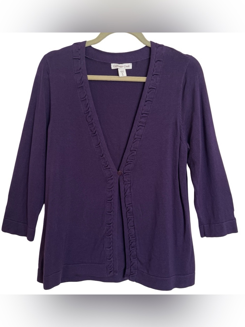 Coldwater Creek Ladies Womens Dark Eggplant Purple 3/4 Sleeve Cardigan SZ XL